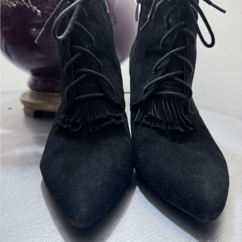 Tahari Suede Lace Up High Heel Ankle Boots